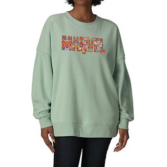 Women's Marvel Floral Logo Oversized Fleece Crew Sweatshirt
