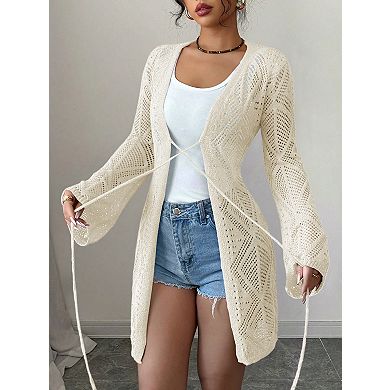 Women's Crochet Sheer Mesh Beach Cover-Up Open Front Loose Knit Cardigan Sweaters