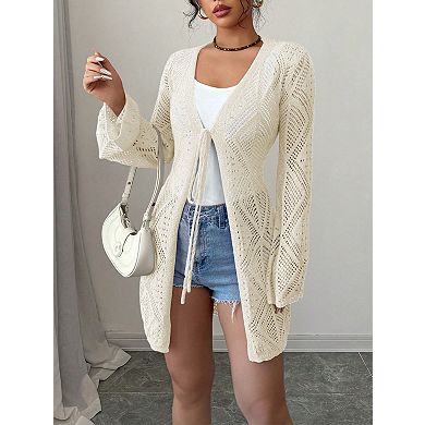 Women's Crochet Sheer Mesh Beach Cover-Up Open Front Loose Knit Cardigan Sweaters