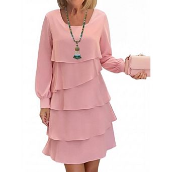 Women's Elegant Long Sleeve Tiered Midi Dress
