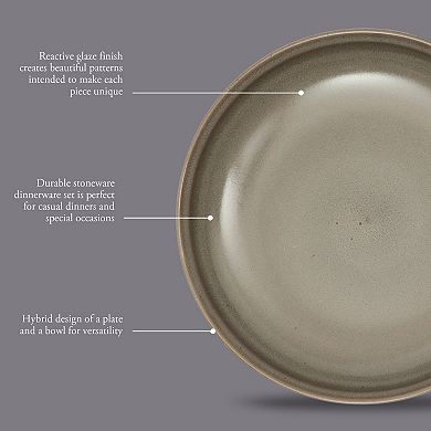 Gibson Elite Beckett 4 Piece 9 Inch Stoneware Dinner Shallow Bowl Set Reactive Glaze Round