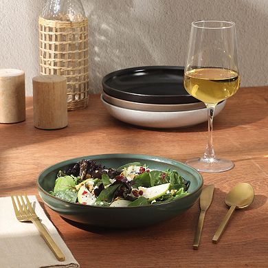 Gibson Elite Beckett 4 Piece 9 Inch Stoneware Dinner Shallow Bowl Set Reactive Glaze Round