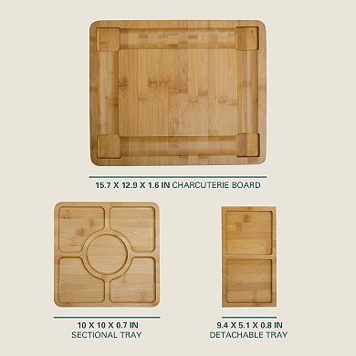 Gibson Home Rustic Inspirations 18 Piece Bamboo Charcuterie Set with Cheese Fruit Tray and Bowls