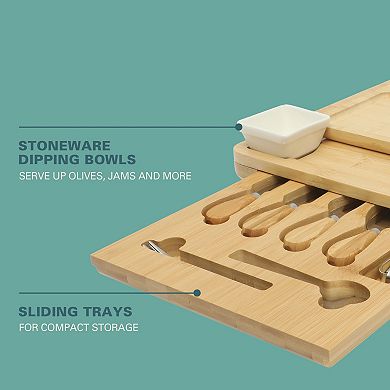 Gibson Home Rustic Inspirations 18 Piece Bamboo Charcuterie Set with Cheese Fruit Tray and Bowls