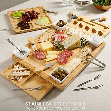 Gibson Home Rustic Inspirations 18 Piece Bamboo Charcuterie Set with Cheese Fruit Tray and Bowls