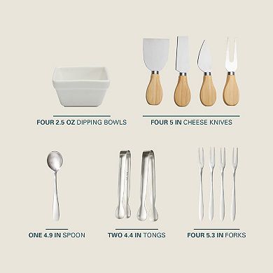 Gibson Home Rustic Inspirations 18 Piece Bamboo Charcuterie Set with Cheese Fruit Tray and Bowls