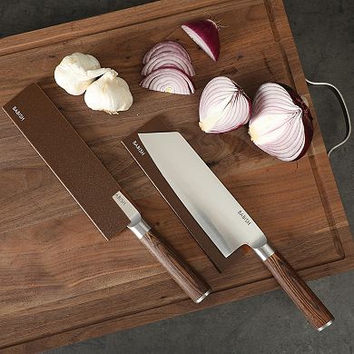 Babish High Carbon 1.4116 German Steel 14 Piece Forged Pakka Wood Kitchen Knife Set with Sheaths
