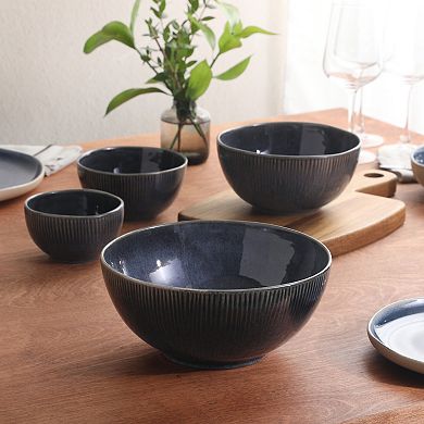 Gibson Elite Sandy Pines 4 Piece Nesting Stoneware Bowl Set 4 inch 5.5 inch 7 inch 9 inch