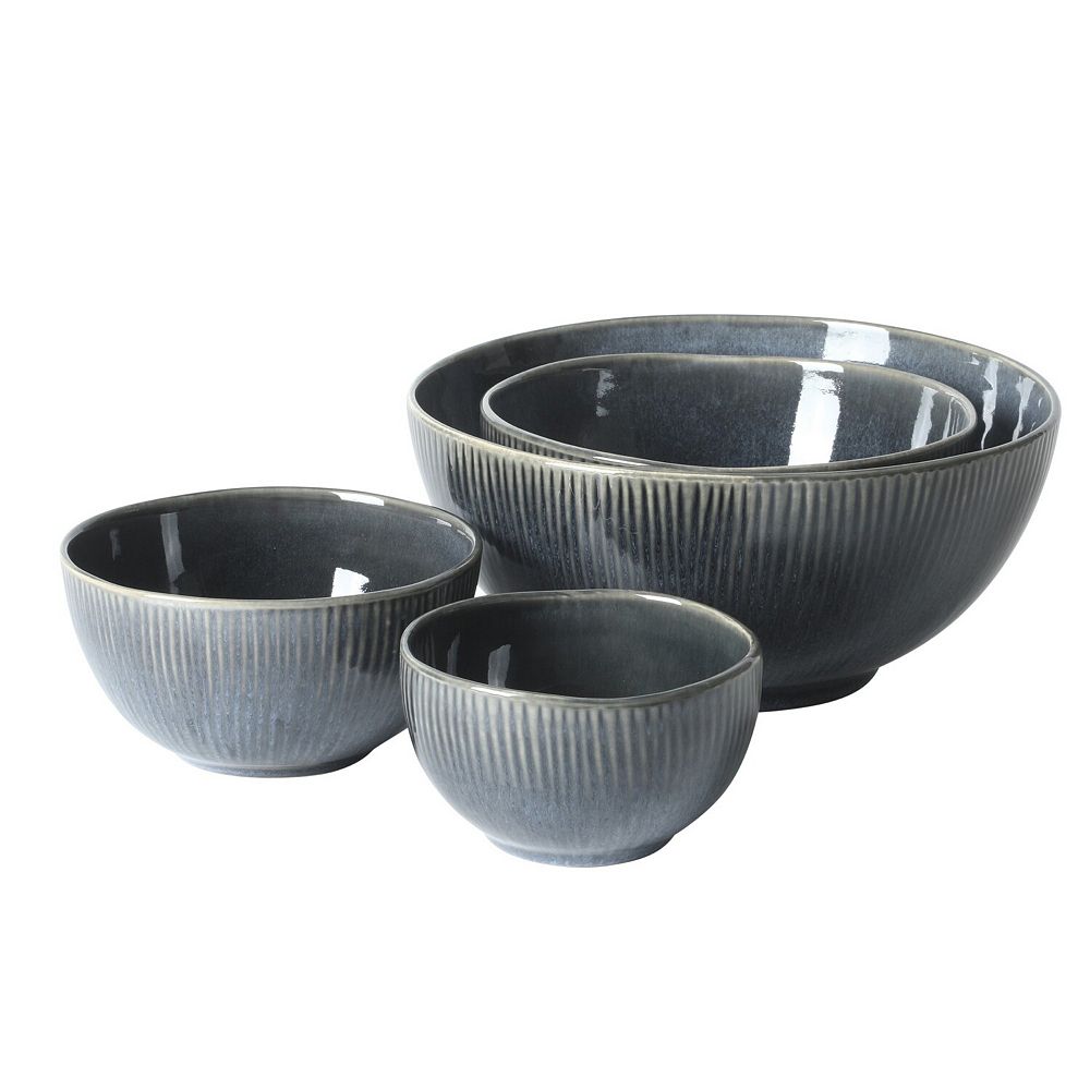 Gibson Elite Sandy Pines 4 Piece Nesting Stoneware Bowl Set 4 inch 5.5 inch 7 inch 9 inch - Blue
