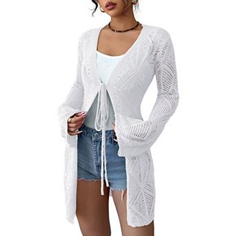 Women's Crochet Sheer Mesh Beach Cover-Up Open Front Loose Knit Cardigan Sweaters