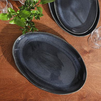 Gibson Elite Sandy Pines 3 Piece Oval Stoneware Platter Set 15.7 inch 13.75 inch 12 inch