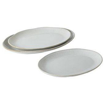 Gibson Elite Sandy Pines 3 pc Oval Stoneware Platter Set 15.7 inch 13.75 inch 12 inch