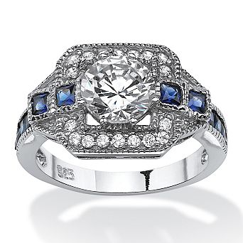 3.26 TCW Round Cubic Zirconia Square Platinum-plated Sterling Silver Halo Ring