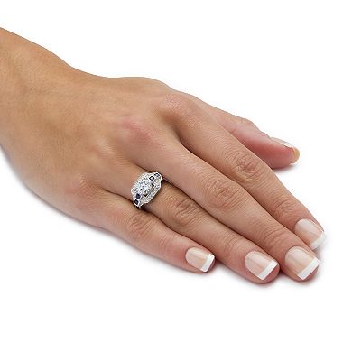 3.26 TCW Round Cubic Zirconia Square Platinum-plated Sterling Silver Halo Ring