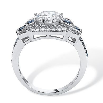 3.26 TCW Round Cubic Zirconia Square Platinum-plated Sterling Silver Halo Ring