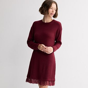 Juniors' Live To Be Spoiled Lace Hem Sweater Knit Dress