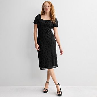 Juniors' Live To Be Spoiled Short Sleeve Flocked Midi Dress