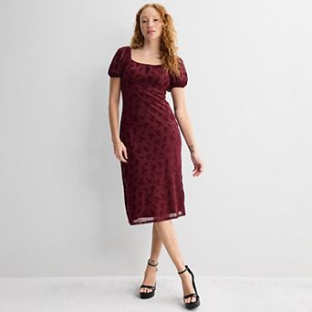 Juniors' Live To Be Spoiled Short Sleeve Flocked Midi Dress