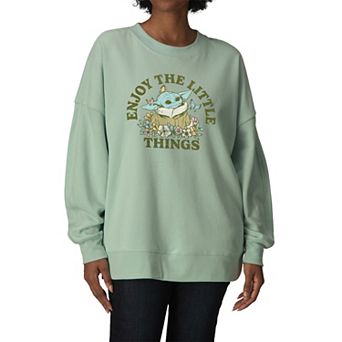 Women's Star Wars The Mandalorian Enjoy The Little Things Oversized Fleece Crew Sweatshirt