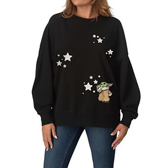 Women's Star Wars The Mandalorian Grogu Stars Oversized Fleece Crew Sweatshirt