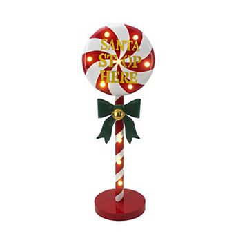 St. Nicholas Square® LED Santa Stop Here Candy Sign Outdoor Decor