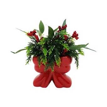 St. Nicholas Square® Berries in Ceramic Bow Vase Table Decor
