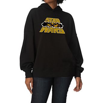Women's Star Wars Chewbacca Tear-Through Logo Oversized Fleece Hoodie Sweatshirt