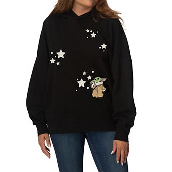 Women's Star Wars The Mandalorian Grogu Graphic Oversized Fleece Hoodie Sweatshirt