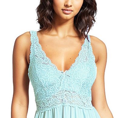 Nylon Tricot Sleeveless Long Nightgown with Floral Lace - 70107