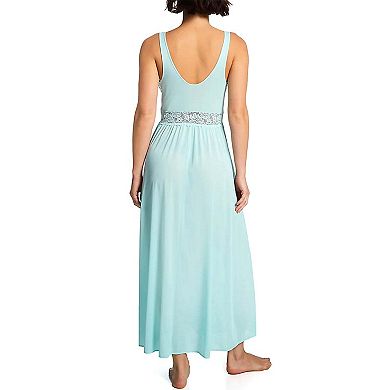 Nylon Tricot Sleeveless Long Nightgown with Floral Lace - 70107