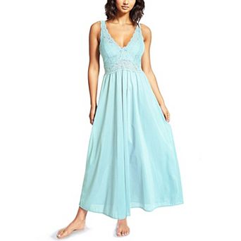 Nylon Tricot Sleeveless Long Nightgown with Floral Lace - 70107
