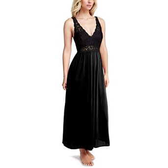 Nylon Tricot Sleeveless Long Nightgown with Floral Lace - 70107
