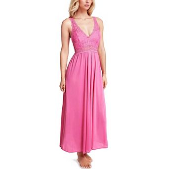 Nylon Tricot Sleeveless Long Nightgown with Floral Lace - 70107