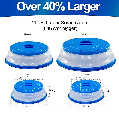 Large Collapsible Vented Microwave Cover - Blue Plastic 40% Bigger Splatter Guard for Microwave Use