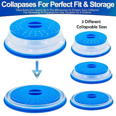 Large Collapsible Vented Microwave Cover - Blue Plastic 40% Bigger Splatter Guard for Microwave Use