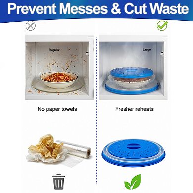 Large Collapsible Vented Microwave Cover - Blue Plastic 40% Bigger Splatter Guard for Microwave Use