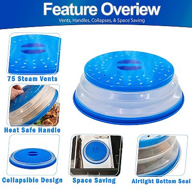 Large Collapsible Vented Microwave Cover - Blue Plastic 40% Bigger Splatter Guard for Microwave Use
