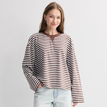 Juniors' Pink Republic Oversized Stripe Long Sleeve Top