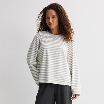 Juniors' Pink Republic Oversized Stripe Long Sleeve Top