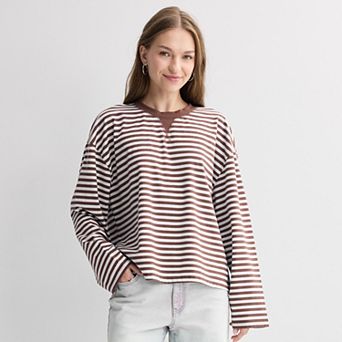 Juniors' Pink Republic Oversized Stripe Long Sleeve Top