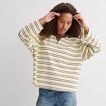 Juniors' Pink Republic Oversized Stripe Long Sleeve Top