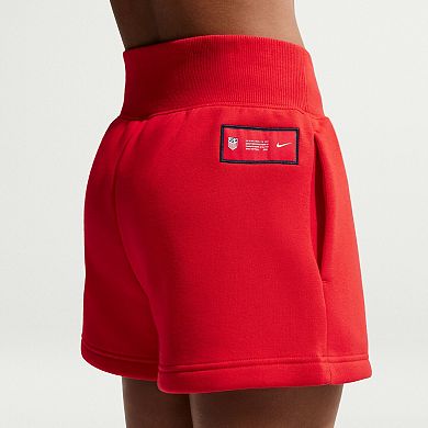 Women's Nike Red USMNT 2026 Phoenix Fleece High-Waisted Shorts