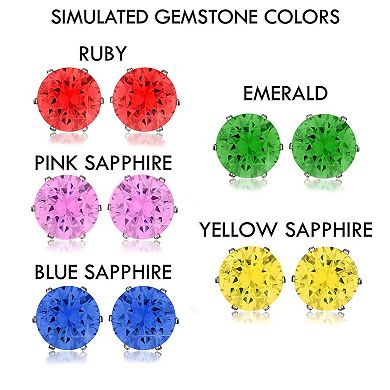 ELYA Women's Polished Multicolor Cubic Zirconia Stud Steel Earring Set
