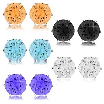 ELYA Women's Polished Multicolor Cubic Zirconia Stud Steel Earring Set