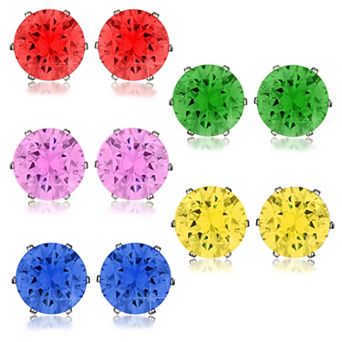 ELYA Women's Polished Multicolor Cubic Zirconia Stud Steel Earring Set