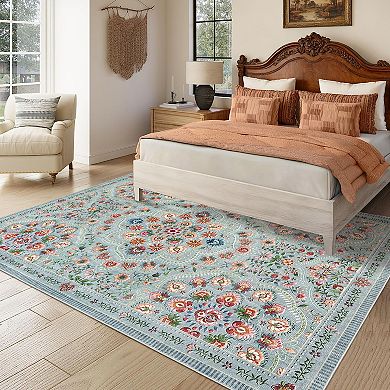 Medallion Area Rug Non Slip Foldable Low Pile Ultra Thin Pet Friendly Floor Cover for Bedroom