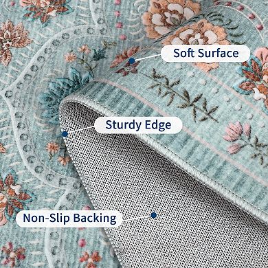 Medallion Area Rug Non Slip Foldable Low Pile Ultra Thin Pet Friendly Floor Cover for Bedroom