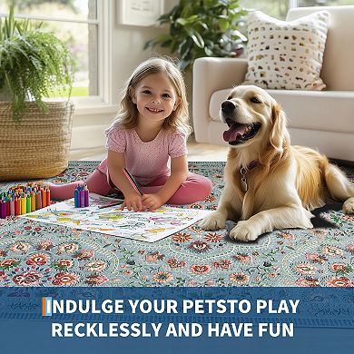 Medallion Area Rug Non Slip Foldable Low Pile Ultra Thin Pet Friendly Floor Cover for Bedroom