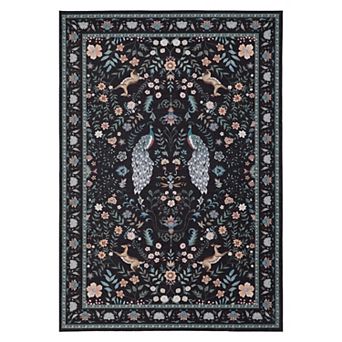 Vintage Floral Area Rug Non Slip Vacuum Clean Ultra Thin Stain Resistant Carpet for Living Room