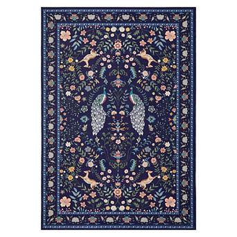 Vintage Floral Area Rug Non Slip Vacuum Clean Ultra Thin Stain Resistant Carpet for Living Room